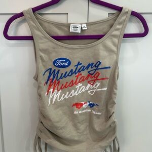 Ford Mustang Graphic Tank Top - Tan sexy cropped body con